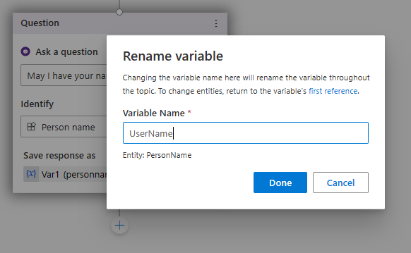 Capture d’écran du changement de nom d’une variable.