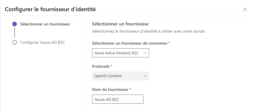 Nom du fournisseur B2C Azure AD.