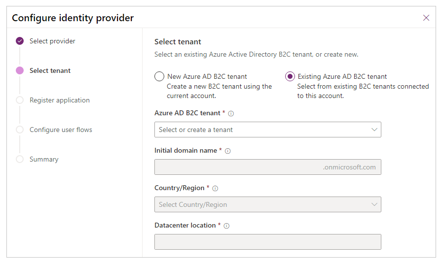 Sélectionner ou créer un client Azure AD B2C.