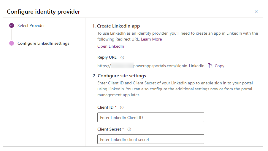 Configurer l’application LinkedIn.