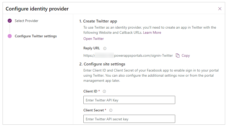 Configurer l’application Twitter.