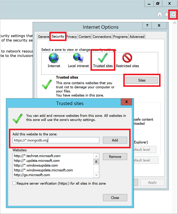 Configuration des paramètres de sécurité Internet Explorer