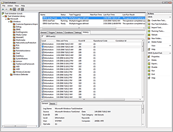 Des informations détaillées sur toutes les tâches récemment planifiées sont disponibles dans Windows Vista.
