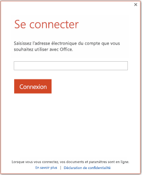 Capture d’écran d’une fenêtre de connexion qui vous permet de décider d’utiliser un compte Microsoft ou un identifiant d’organisation pour vous connecter.