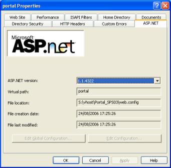 Propriétés du site Web : onglet ASP.NET