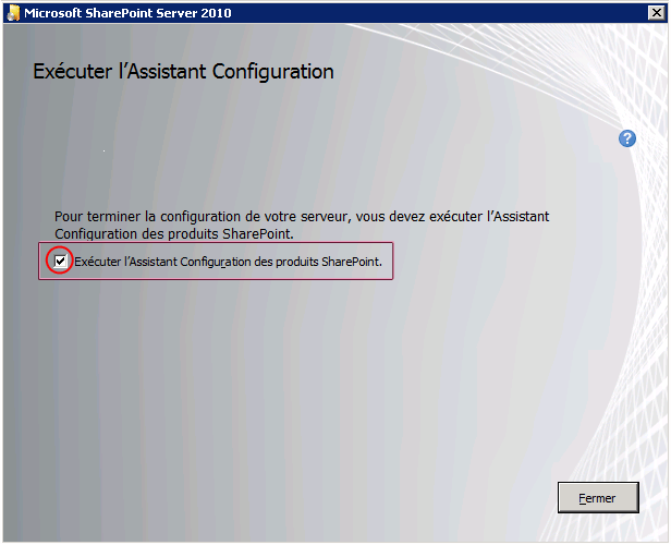 Page Installer demandant une configuration supplémentaire