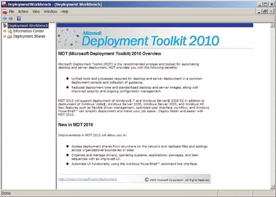 Figure 2 The Microsoft Deployment Toolkit deployment workbench