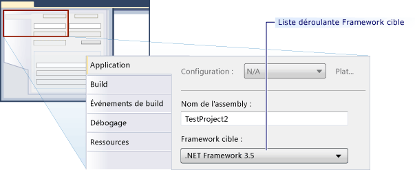 Liste déroulante des versions cible de .NET Framework