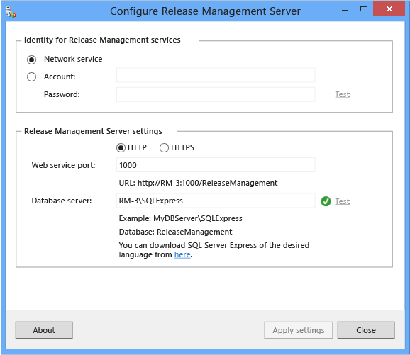 Configure Release Managment Server
