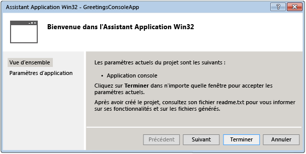 Assistant d'application console Win32