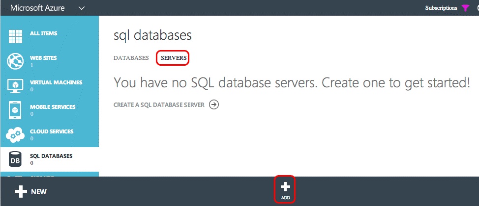 Bouton Ajouter d’Azure SQL Database