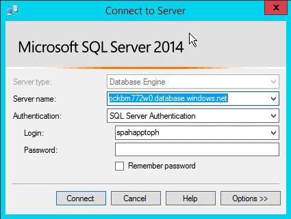 Boîte de dialogue Connexion SQL au serveur