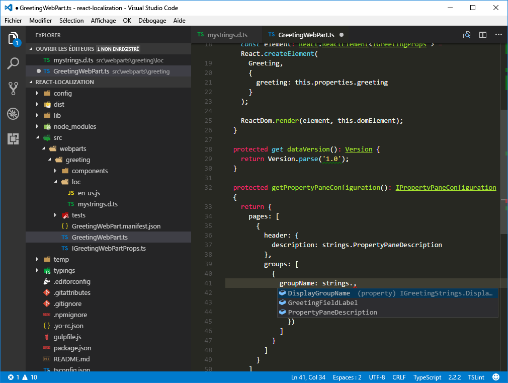 IntelliSense pour les chaînes localisées dans Visual Studio Code