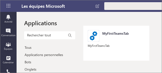 Application Microsoft Teams SPFx personnalisée affichée en option