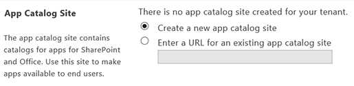 Capture d’écran du site du catalogue d’applications, avec le champ Créer un catalogue d’applications sélectionné.