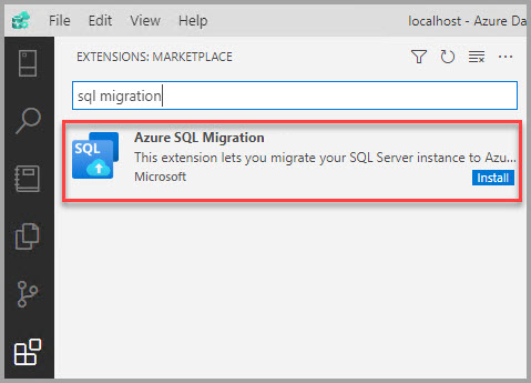Capture d’écran montrant l’extension Migration Azure SQL dans la Place de marché Azure.
