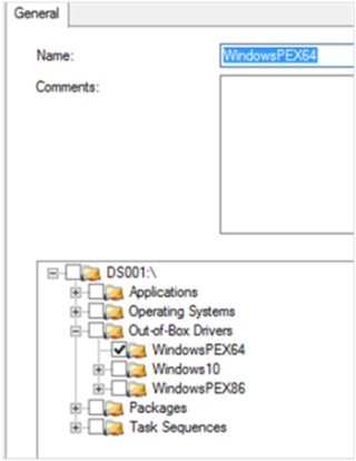 Image montrant le dossier WindowsPEX64 sélectionné dans le cadre d’un profil de sélection.