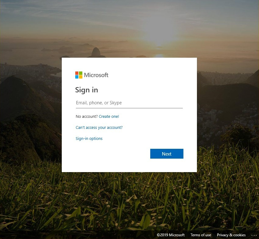 Capture d’écran de la boîte de dialogue de connexion au compte Microsoft.