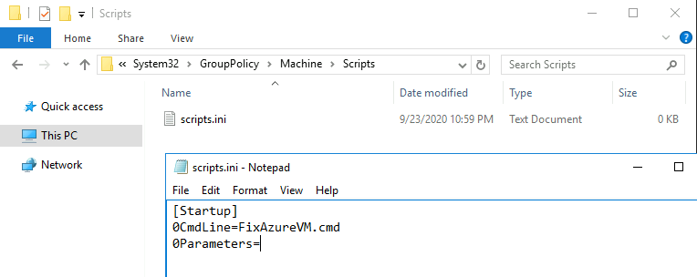 La capture d’écran montre les mises à jour apportées au fichier script.ini.