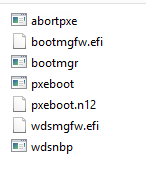 Capture d’écran des fichiers dans le dossier RemoteInstall\SMSBoot.