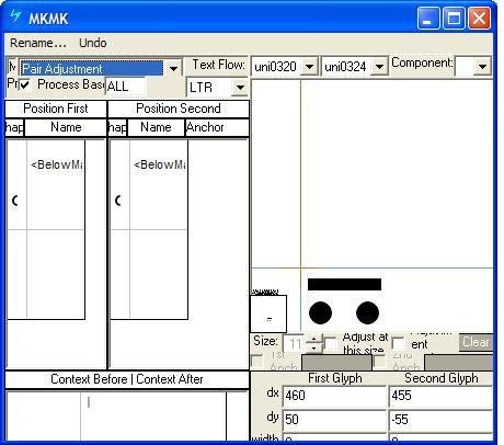 Screenshot that shows the 'm k m k' feature positions mark glyphs in relation to another mark glyph.