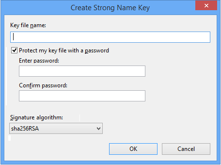 >Create Strong Name Key is an example of a simple dialog in Visual Studio.