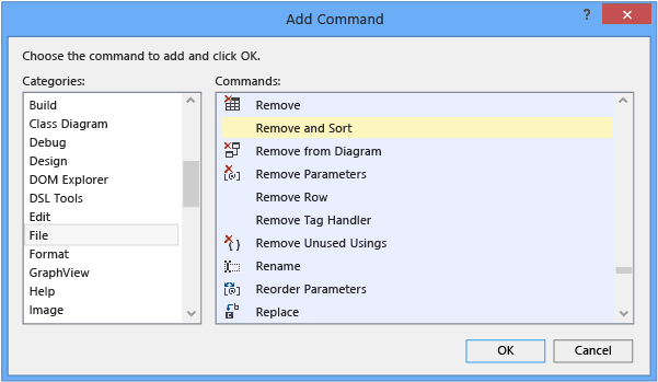 Add Command dialog box in Visual Studio