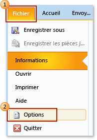 Choosing File, Options in Outlook 2010