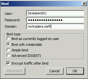 Screenshot that shows the Bind dialog box.