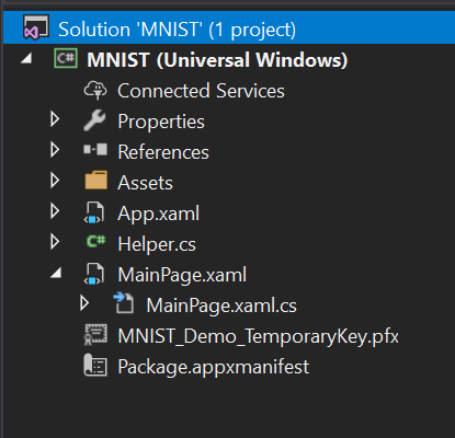 Visual Studio solution explorer with project files