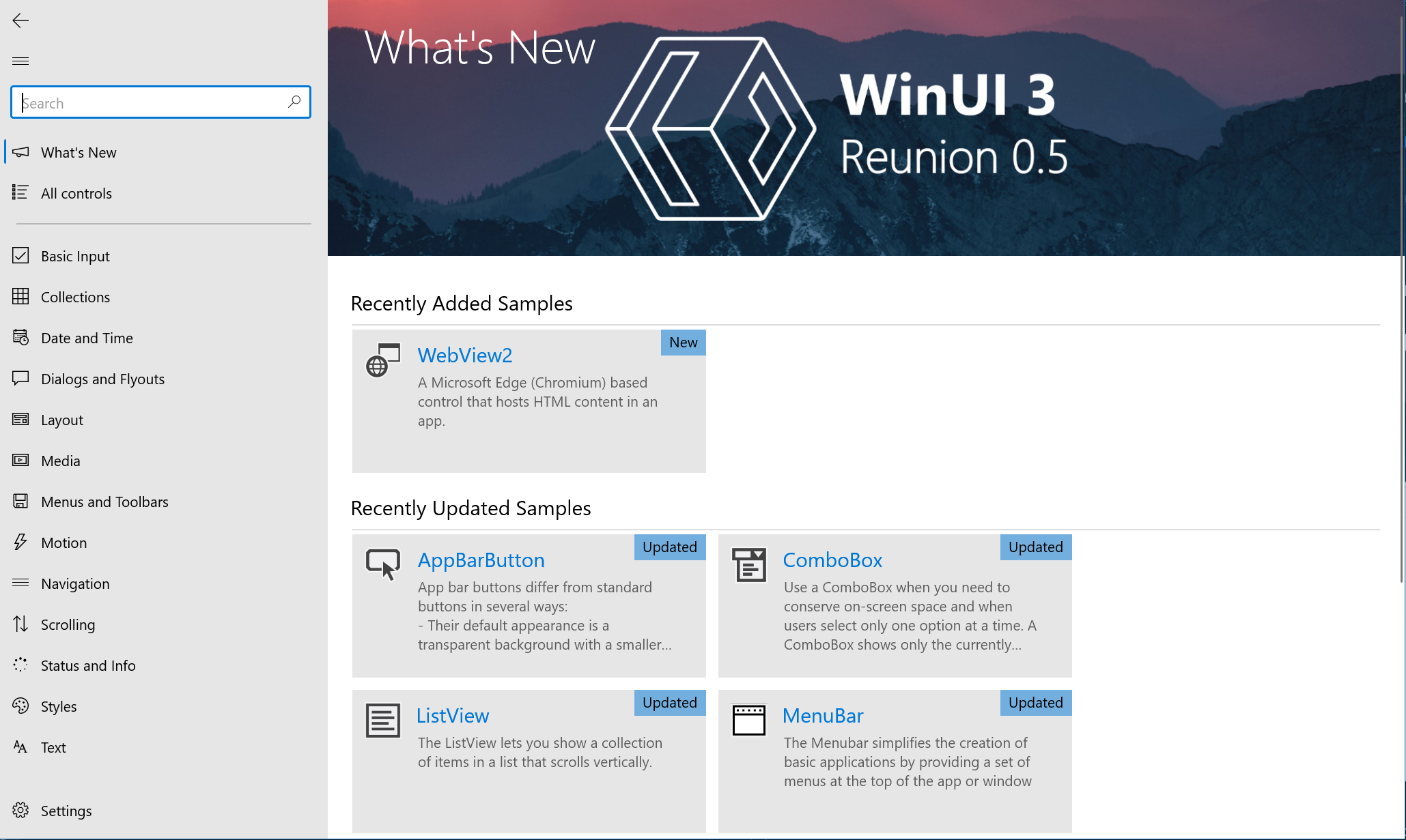 WinUI 3 Preview XAML Controls Gallery app