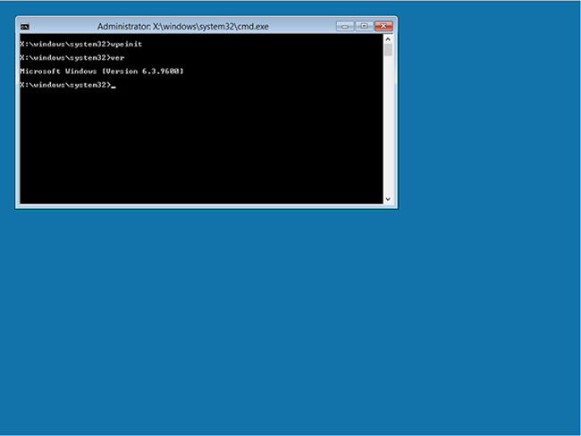 Machine démarrée avec l’image de démarrage Windows PE par défaut de Windows ADK.