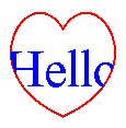 illustration montrant des parties de la chaîne « hello » dans un cœur rouge