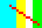 illustration montrant des pixels rouges pleins sur un arrière-plan multicolore
