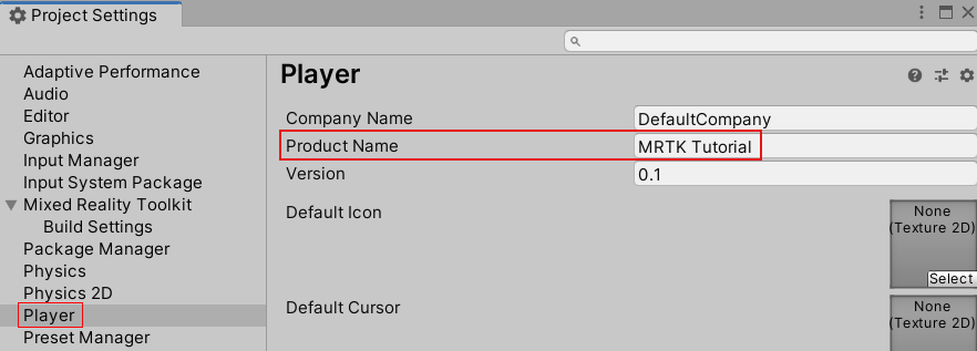 Screenshot of Unity Publishing Settings with the Project Name box filled in.