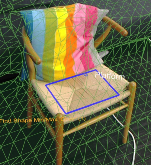 Le rectangle bleu met en évidence les résultats de la requête de forme de la chaise.
