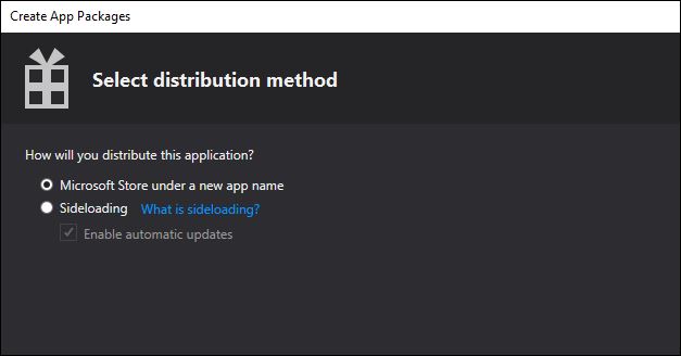 Create Your Packages dialog window shown with Microsoft Store