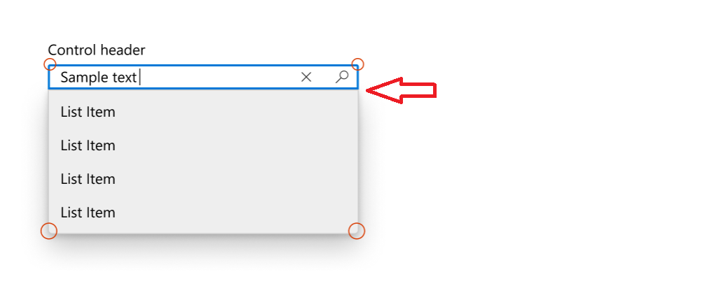 Capture d’écran d’un menu volant de suggestion automatique où certains angles ne sont pas arrondis.