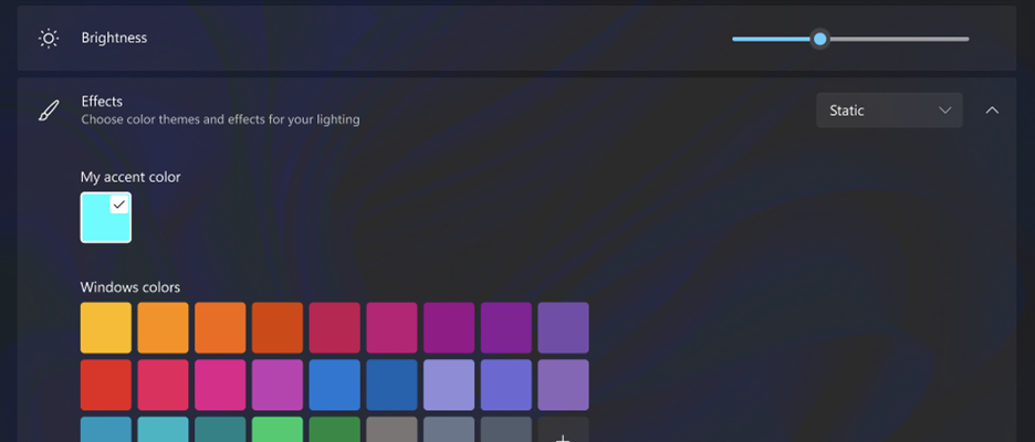 Screenshot of the Dynamic Lighting settings Effects screen.