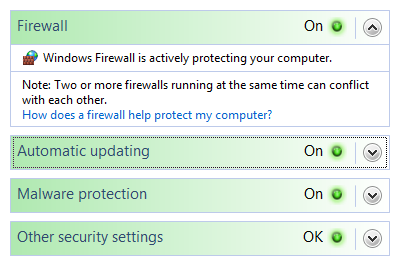 capture d’écran de l’status de l’application Sécurité Windows