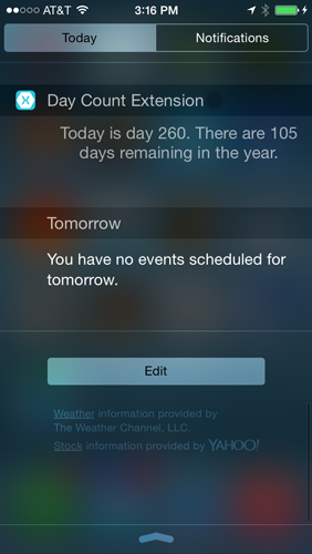 Exemple de widget Aujourd’hui qui calcule le jour et le nombre de jours restants dans l’année