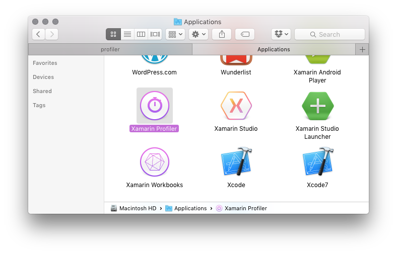 Ouvrir le profileur autonome à partir de Mac