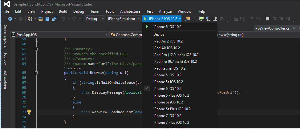Configuración de la aplicación de PDV de iOS en Visual Studio para la implementación
