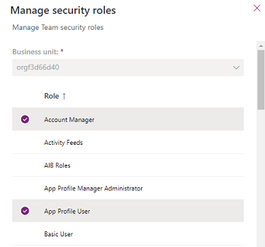 Captura de pantalla da xestión de roles de seguridade.
