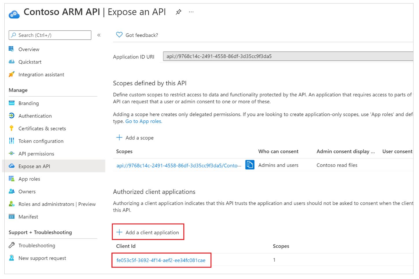 Autorizar previamente as conexións da API de Azure coa API personalizada 1