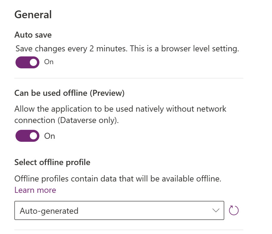 Captura de pantalla da configuración da aplicación, coa opción Pódese usar sen conexión e a lista de perfís sen conexión resaltadas.