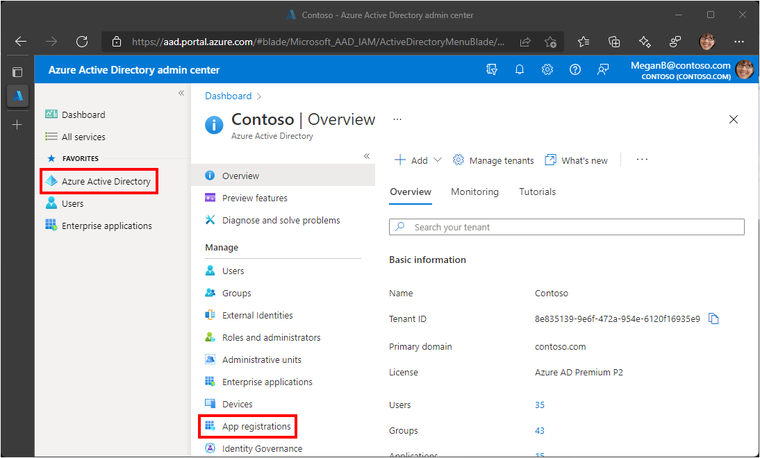 A screen shot of the Azure Active Directory blade in the Azure Active Directory admin center