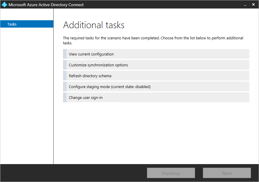 Select the View current configuration in the Azure A D Connect additional tasks page.