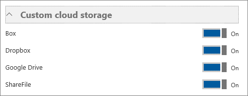 Screenshot of the Custom cloud storage section.
