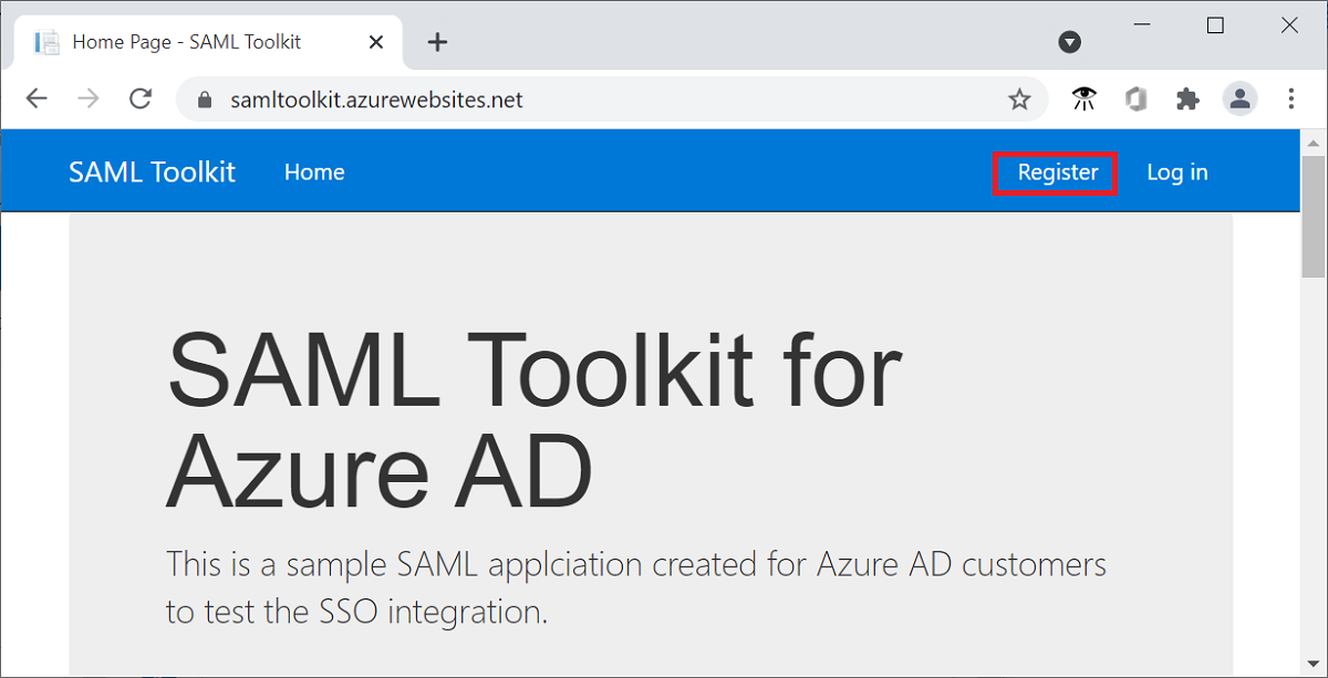 Register a user account in the Azure AD SAML Toolkit application.